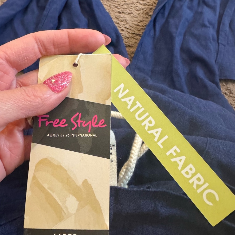 2 FOR $20 Ashley Free Style Blue Linen Blend Pull On Pants MidRise 16 x 31 L NEW - Picture 4 of 8